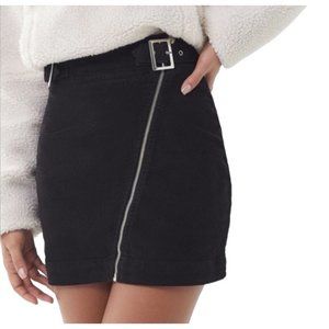 Urban Outfitters Black Belted Corduroy Zip Front Skirt Small